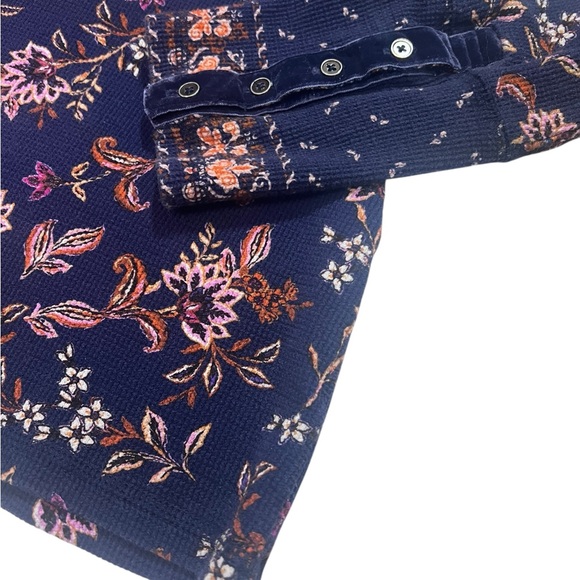 Sundance Waffle Knit Top Large Velvet Cuff Purple Floral Thermal Boho Prairie - Picture 4 of 12